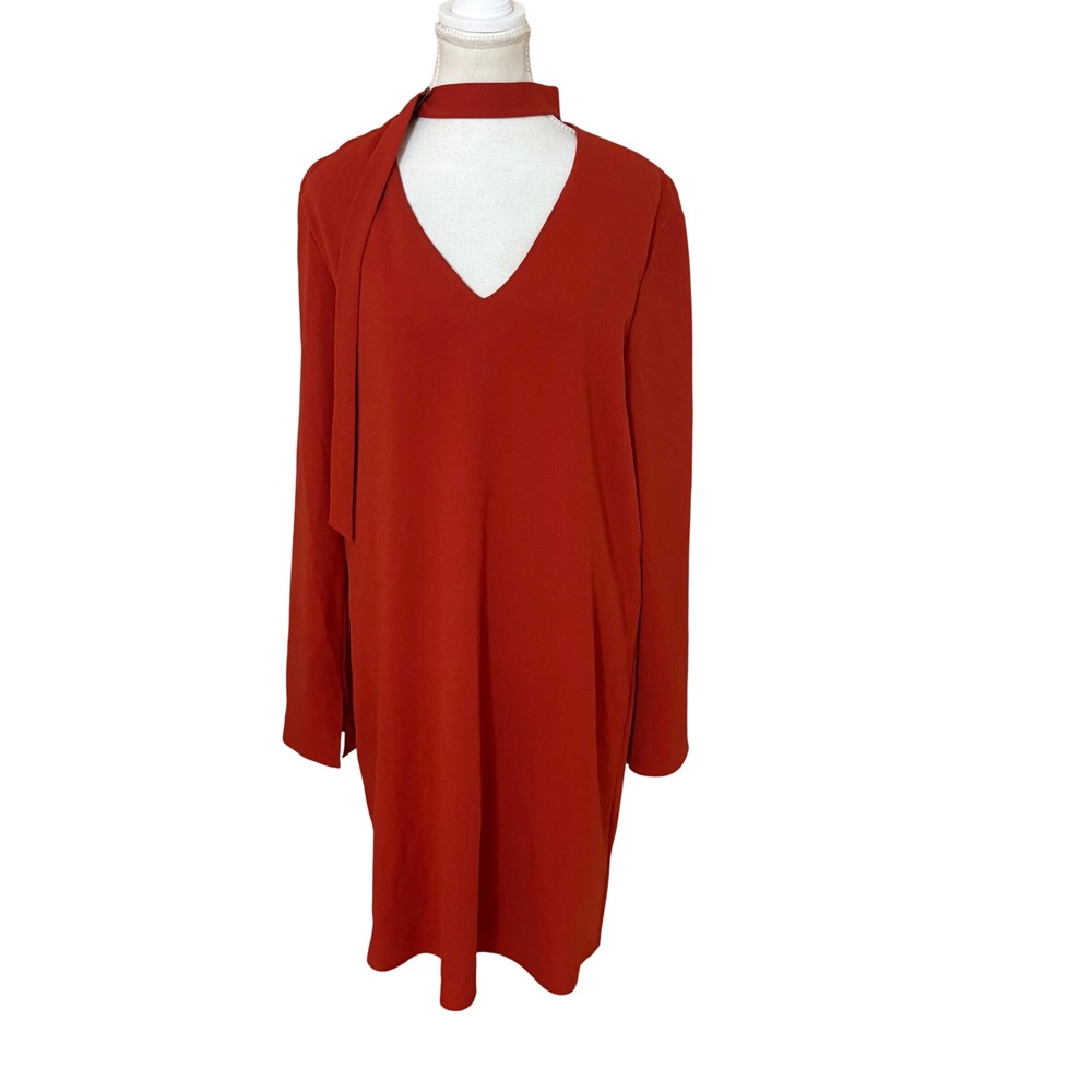 TIBI Rust Orange Sheath Dress‎ Neck Tie Size 12